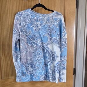 Blue and White Paisley Long Sleeve Top